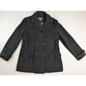 Eddie Bauer Women’s Wool Coat Jacket Peacoat Black Nautical Buttons Sz Medium